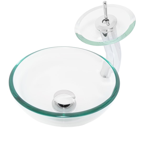 Novatto Clear Mini Glass Vessel Sink and FALLS Faucet Set in Chrome NSFC-8048-1217003CHC - main